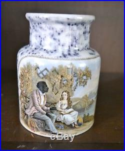 Rare. Black Americana Flow Mulberry Prattware Paste Jar C1850 Uncle Tom And Eva