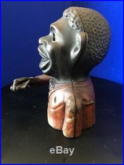 RARE Black Americana Cast Iron Jolly N Mechanical Bank J & E Stevens 1882