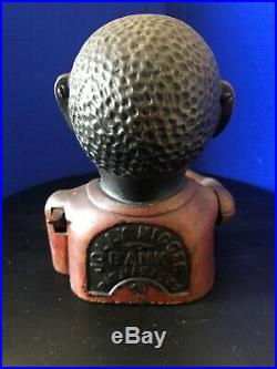 RARE Black Americana Cast Iron Jolly N Mechanical Bank J & E Stevens 1882