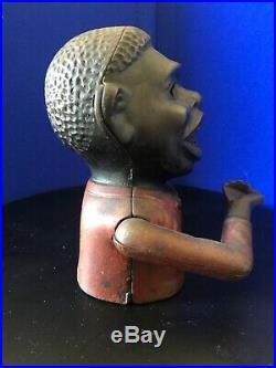 RARE Black Americana Cast Iron Jolly N Mechanical Bank J & E Stevens 1882