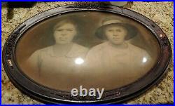 RARE FIND Antique Framed Bubble Glass African American Boy Girl Photo 21x16