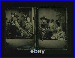 RARE Lot Unusual Tintypes Girls / Women Playing Dentist + Back Turned to Camera