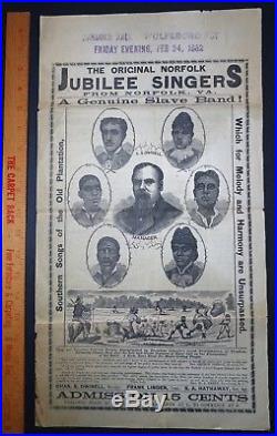 RARE Original Broadside 1882 Norfolk VA Jubilee Singers Genuine Slave Band Black