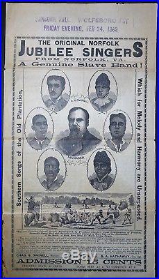 RARE Original Broadside 1882 Norfolk VA Jubilee Singers Genuine Slave Band Black