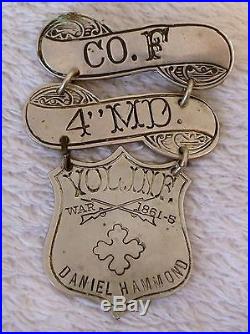 RARE SHIELD-US COLORED TROOPS 4TH MD. Veteran 1861-5 Pin Badge Medal