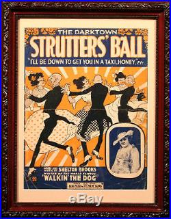 RARE The Darktown Strutters' Ball1917 Sheet Music Framed Minstrel Blackface