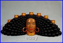 RARE Vintage Atlantic Mold Black Americana Woman Bust 7Candle Holder Ceramic 20