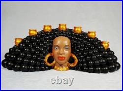 RARE Vintage Atlantic Mold Black Americana Woman Bust 7Candle Holder Ceramic 20