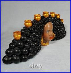 RARE Vintage Atlantic Mold Black Americana Woman Bust 7Candle Holder Ceramic 20