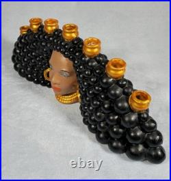 RARE Vintage Atlantic Mold Black Americana Woman Bust 7Candle Holder Ceramic 20