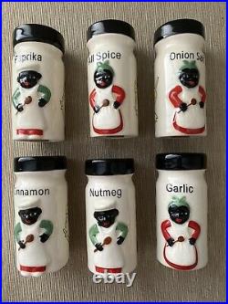 RARE Vintage Black Americana Spice Jars Set of 6 Smiling Chef Read