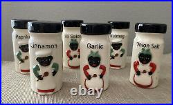 RARE Vintage Black Americana Spice Jars Set of 6 Smiling Chef Read