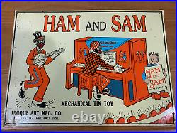 RARE Vintage Ham and Sam Unique Art Mfg Co Black Americana Metal Sign Tin Toy