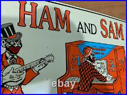 RARE Vintage Ham and Sam Unique Art Mfg Co Black Americana Metal Sign Tin Toy