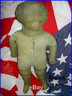 RARE antique Black cloth primitive Americana folk doll, Art Fabric Mills label