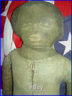 RARE antique Black cloth primitive Americana folk doll, Art Fabric Mills label