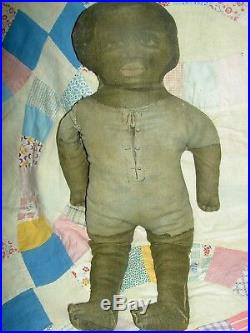 RARE antique Black cloth primitive Americana folk doll, Art Fabric Mills label