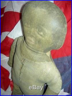 RARE antique Black cloth primitive Americana folk doll, Art Fabric Mills label