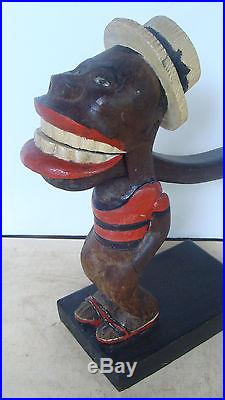 Racist vintage hand carved African American folk art nut cracker, orig. Paint