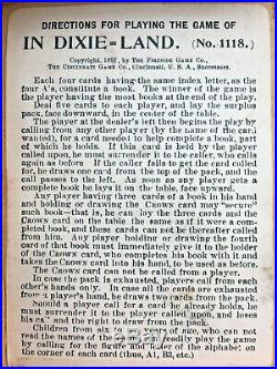 Rare 1897 Game Of In Dixie Land Cards No. 1118 Fireside Black Americana Antique