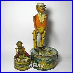 Rare 1940's Black Americana Jigger Candombe Dancer Duet Wind-Up Tin Toy Man/Boy