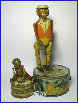 Rare 1940's Black Americana Jigger Candombe Dancer Duet Wind-Up Tin Toy Man/Boy