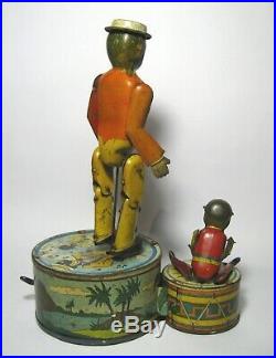 Rare 1940's Black Americana Jigger Candombe Dancer Duet Wind-Up Tin Toy Man/Boy