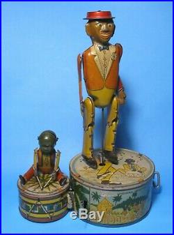 Rare 1940's Black Americana Man/Boy Candombe Jigger Dancing Duet Wind-Up Tin Toy