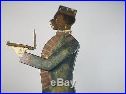 Rare 37 Tall Antique Black Americana Wood Bellboy Butler Smoking Stand Folk Art