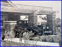 Rare Antique 1920 Framed B&W Photo California Bungalow with Car Automobile (#700)