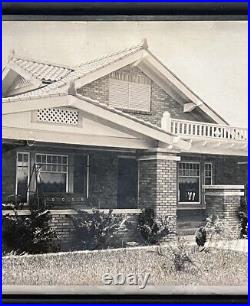 Rare Antique 1920 Framed B&W Photo California Bungalow with Car Automobile (#700)