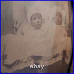 Rare Antique African American Baby Photo Bubble Dome Glass Frame Convex Picture