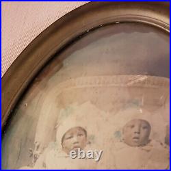 Rare Antique African American Baby Photo Bubble Dome Glass Frame Convex Picture