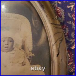 Rare Antique African American Baby Photo Bubble Dome Glass Frame Convex Picture