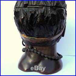 Rare Antique C19th Black Forest Painted Wood Blackamoor Inkwell Glass Eyes c1890