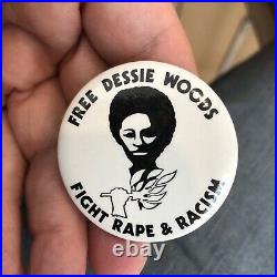 Rare Black Americana 1970's Protest Pin Button Civil Rights Free Dessie Woods