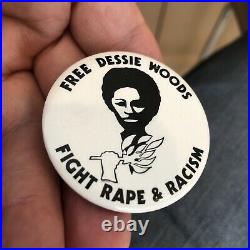 Rare Black Americana 1970's Protest Pin Button Civil Rights Free Dessie Woods