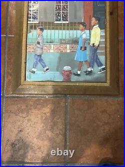 Rare Black Americana 20x24 Mirror Art Children Going To Church 1960/70's