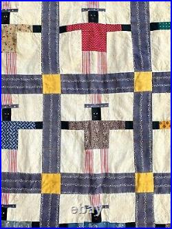 Rare Black Uncle Sam Patchwork Americana cotton Quilt 1980s Stephen Blumrich