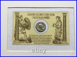 Rare Framed Wood Matted Silver Roman Emperor Caracalla 211-217 Coin Black Caesar