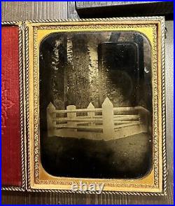 Rare Large 1850s Ambrotype of a Wooded Cemetery / Graveyard Photo Antique 1800s