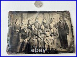 Rare Large Tintype With Big Family Excellent Piece Of Photography History