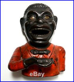 Rare Late 19th C 1882 Antique Black Americana Cast Iron Jolly N. Mechanical Bank