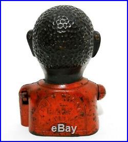 Rare Late 19th C 1882 Antique Black Americana Cast Iron Jolly N. Mechanical Bank