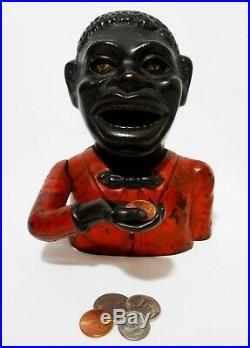 Rare Late 19th C 1882 Antique Black Americana Cast Iron Jolly N. Mechanical Bank