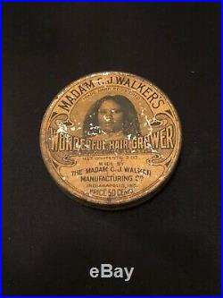 Rare Madam Cj Walkers Vintage Advertising Black Americana Early Tin Hair Grower