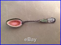Rare Mint 1910 Black Americana Sterling Silver enamel Watermelon Spoon