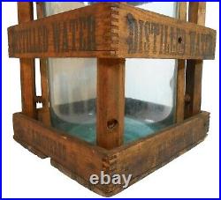 Rare Pureoxia Distilled Water 5 Gl Blue Bottle & Blk Ink Stamped Wood Slat Crate