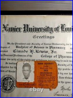Rare SWAC College Xavier University studentClaude Lewis ID Card an Diploma