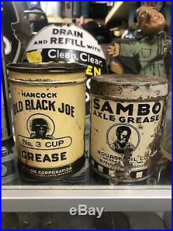 Rare Set Of Two Black Americana Grease Cans Old Black Joe And Sambo